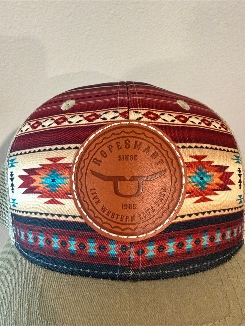 Aztec Pattern SnapBack - Tan & Red - Picture 2 of 3